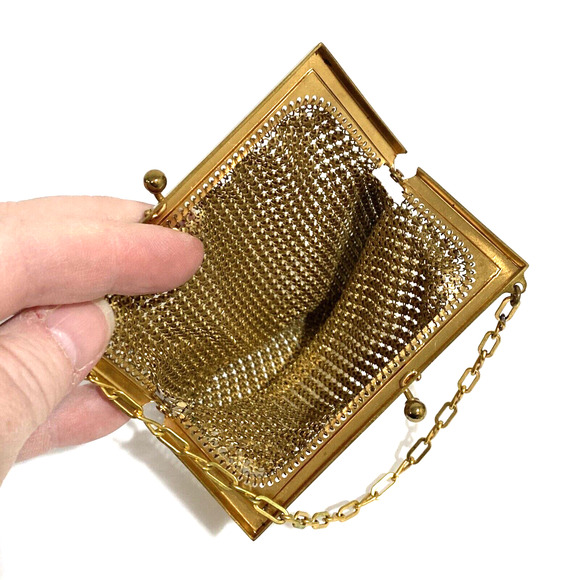 Vintage goldtone metal mesh purse top handle chain kiss clasp 1920's Art Deco - Picture 6 of 7